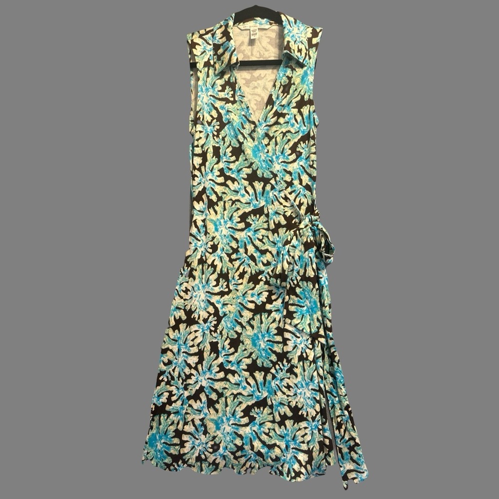 Diane Von Furstenberg Wrap Dress Women 6 Blue Coral Silk St. Jude Sleeveless